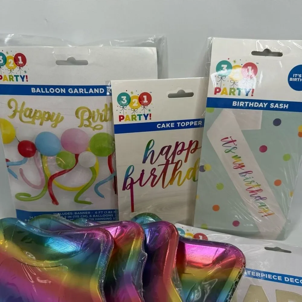 D12  Party Decorations- 10 piece Rainbow birthday party supplies and balloons